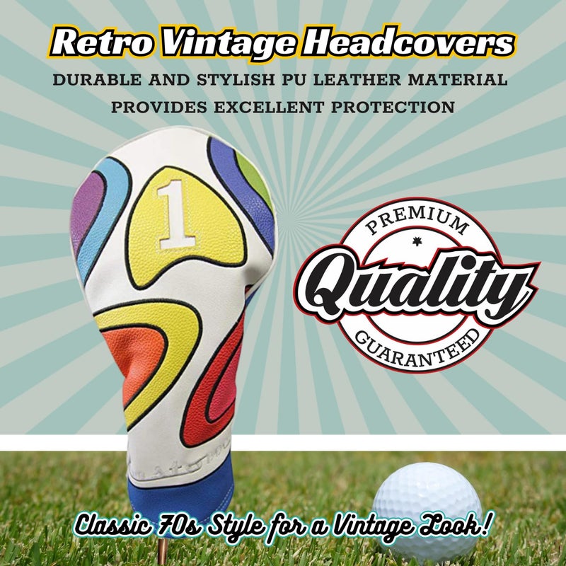 Majek Retro Golf Headcover Limited Edition Vintage Leather Style Psychedelic Colorful Groovy Custom Design 1 Driver Head Cover Fits 460cc Drivers - Image 2